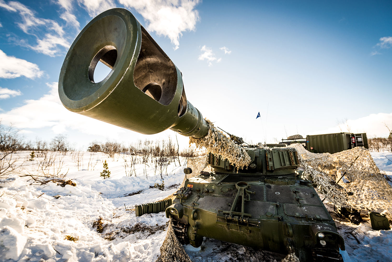 En M109 artillerivogn under en øvelse i Finnmark i 2015.