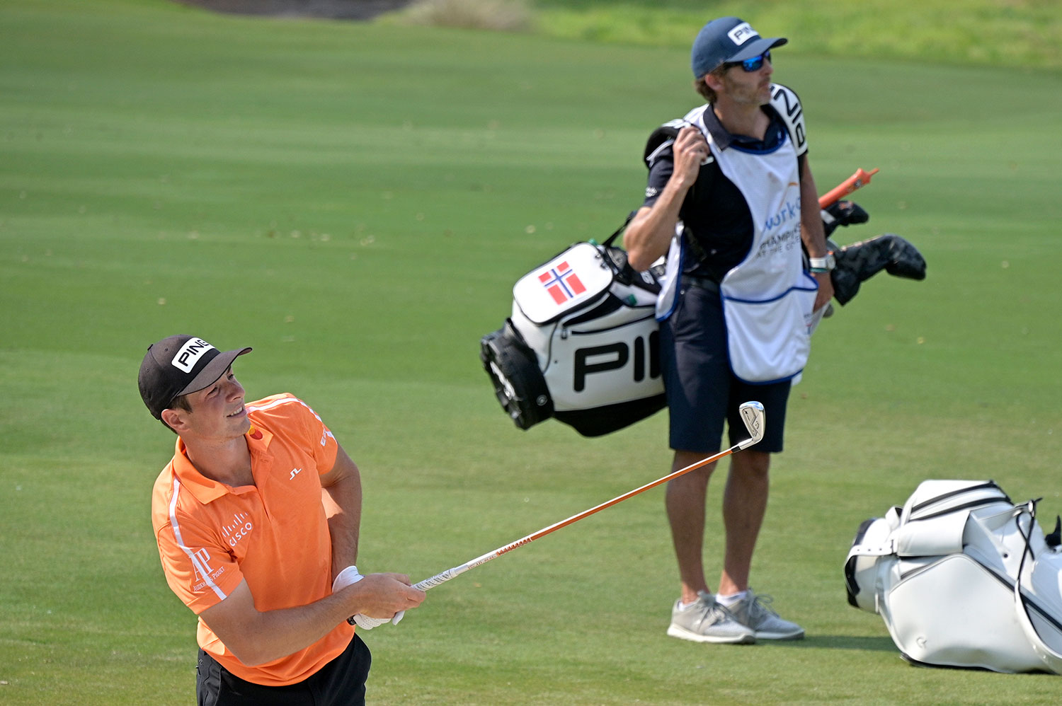 Viktor Hovland hadde en ny, god runde i WGC-turneringen søndag. 